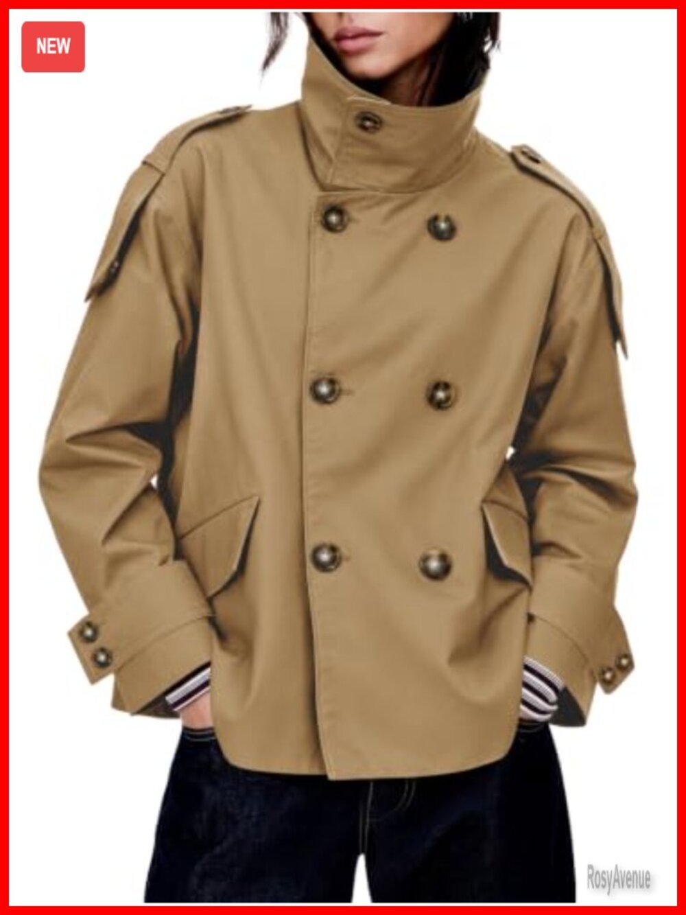 Oversized Cropped Double Breasted Trench Coat Casual Jacket